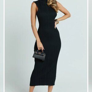 Showpo Black Ribbed Sleeveless Turtleneck Knit Maxi Dress